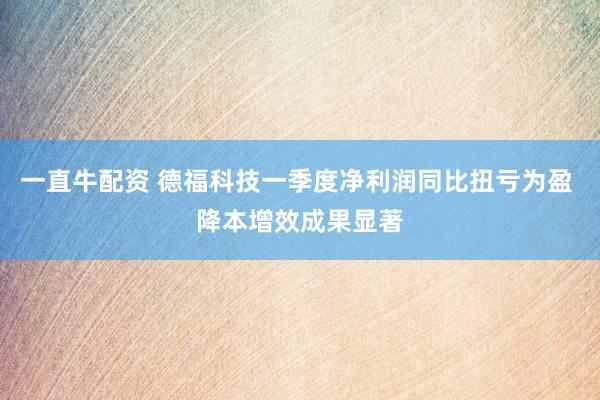 一直牛配资 德福科技一季度净利润同比扭亏为盈 降本增效成果显著